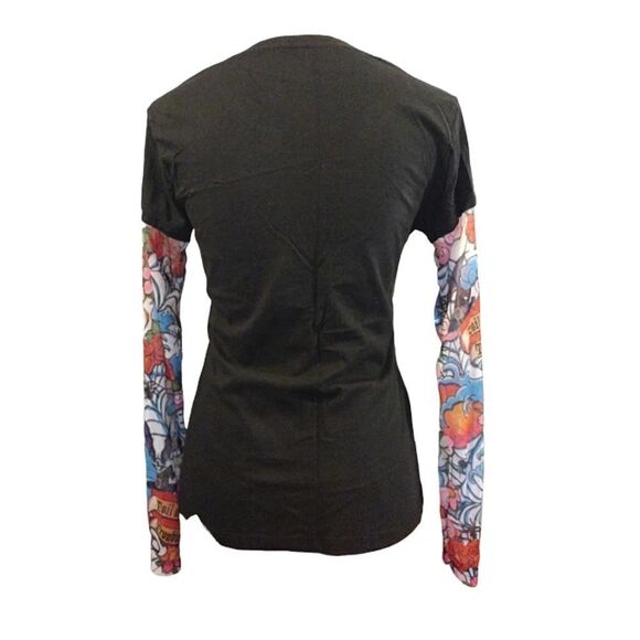 Y2K 00s Black Red Toil And Trouble Tattoo Mesh Long Sleeve Tshirt Large - Picture 13 of 16
